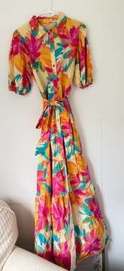 Flying Tomato Tropical Floral Print Button Front Tiered Maxi Dress